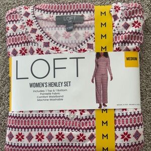 LOFT Women's Red and White Henley Pajama Set